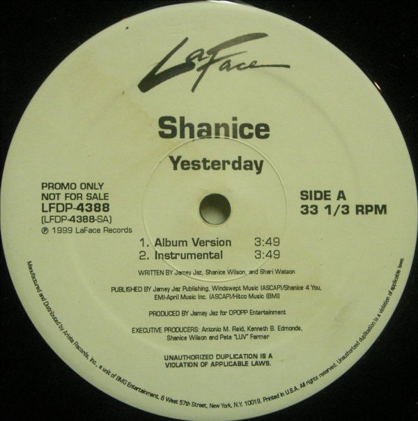 Shanice - Yesterday (12"", Single, Promo)