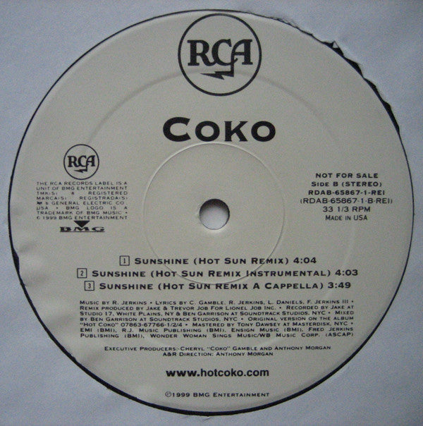 Coko - Triflin' / Sunshine (Hot Sun Remix) (12", Promo)