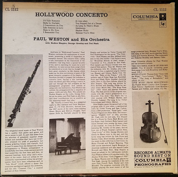 Paul Weston And His Orchestra - Hollywood (LP, Album, Hol)