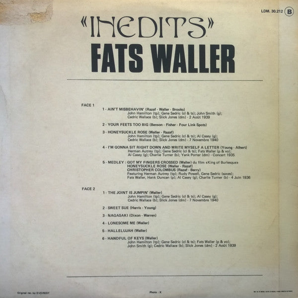 Fats Waller - "Inedits" (LP, Album)