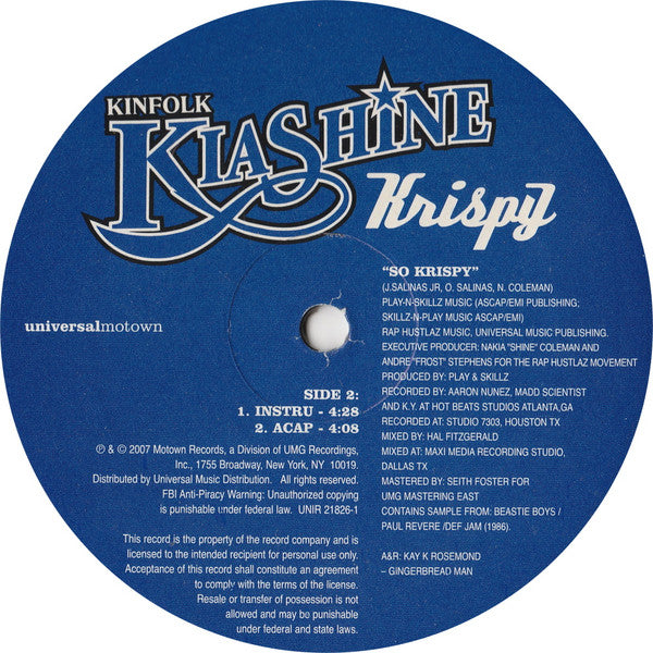 Kinfolk Kia Shine* - Krispy (12"", Single, Promo)