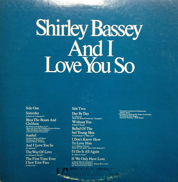 Shirley Bassey - And I Love You So (LP, Album, Gat)