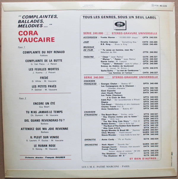 Cora Vaucaire - Complaintes, Ballades, Mélodies... (LP, Album)