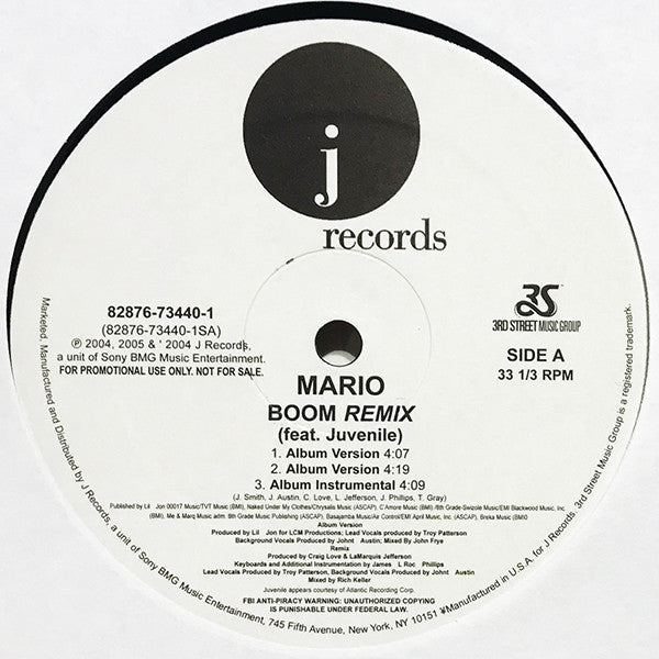 Mario Feat. Juvenile (2) - Boom (Remix) (12"", Promo)