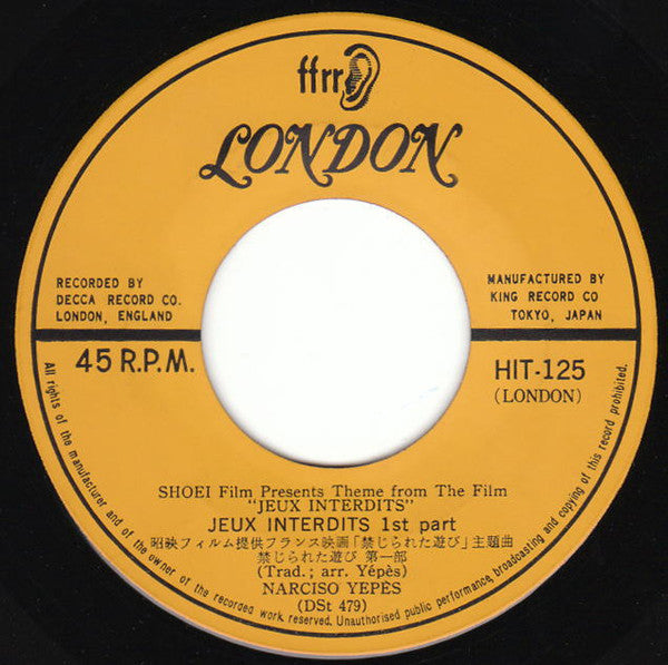 Narciso Yepes - Jeux Interdits (7"", Single, Yel)