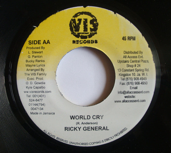 Sizzla / Ricky General - People A Suffer / World Cry (7")