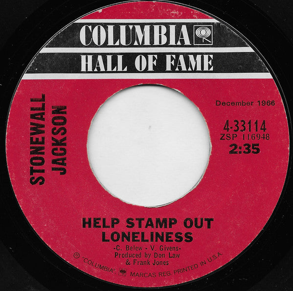Stonewall Jackson - Help Stamp Out Loneliness / Don't Be Angry(7", ...