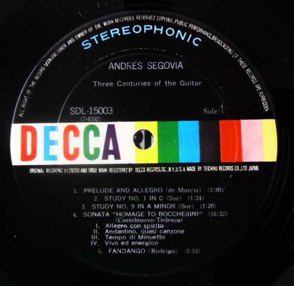 Segovia* - Three Centuries Of The Guitar (LP, Album)