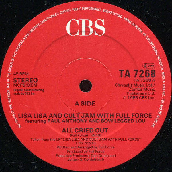 Lisa Lisa & Cult Jam With Full Force - All Cried Out (12")